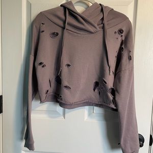 Distressed crop top hoodie